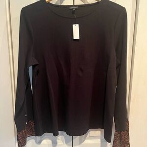 Talbots black Sz L cotton blend embellished sleeve top NWT